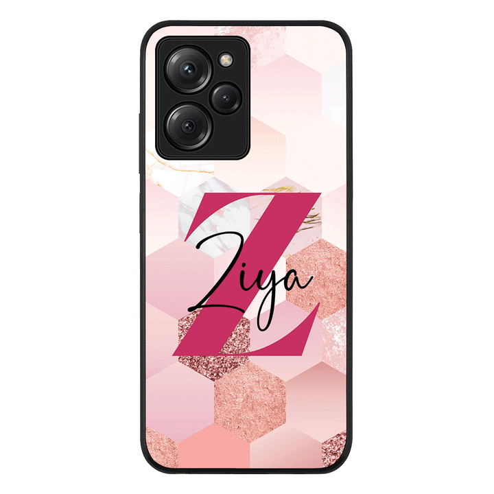 Poco X5 Pro 5G / Rugged Black Personalized Text Geometric Pink Marble Texture, Phone Case - Poco - Stylizedd.com