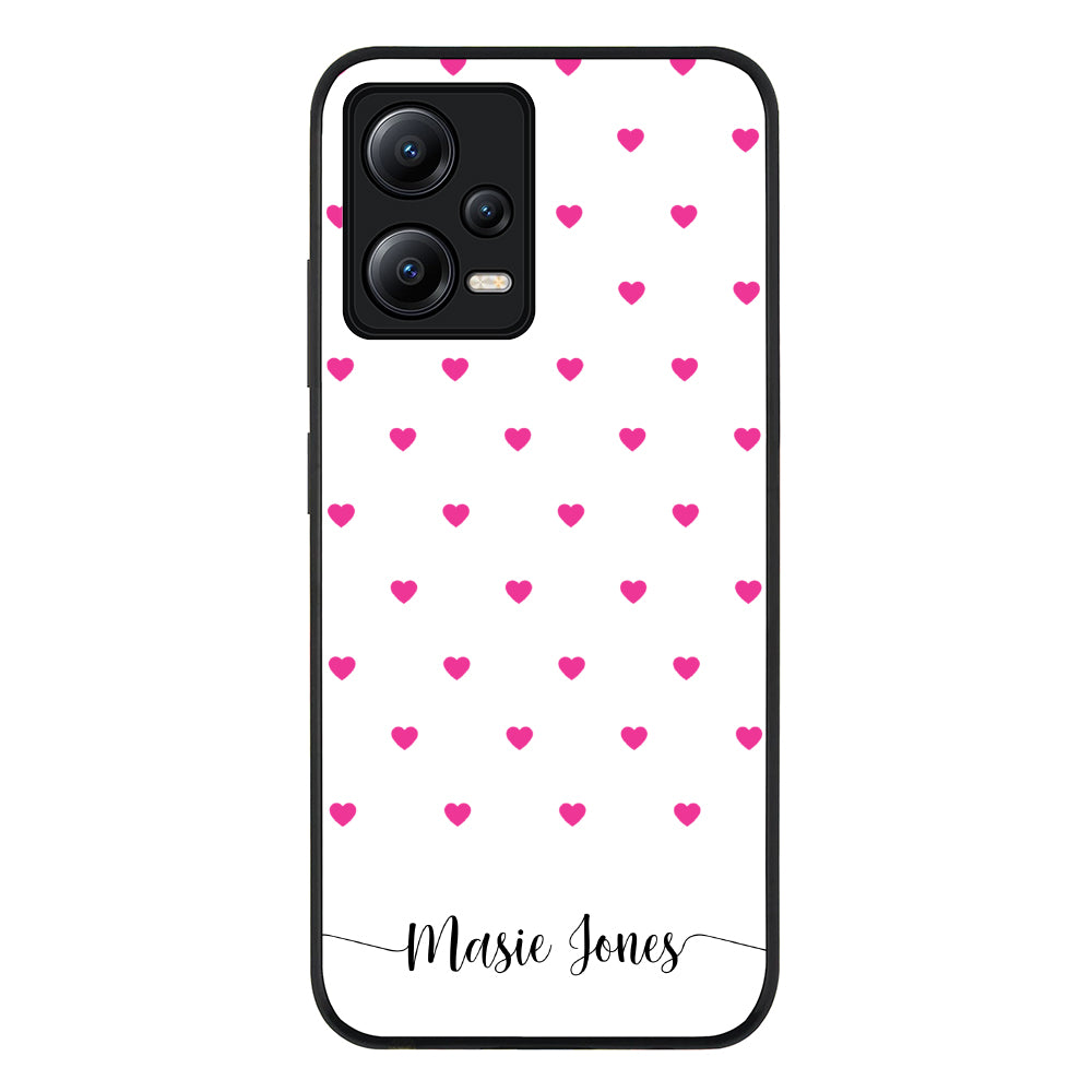 Redmi Note 12 5G / Rugged Black Heart Pattern Custom Text, My Name Phone Case - Redmi - Stylizedd.com