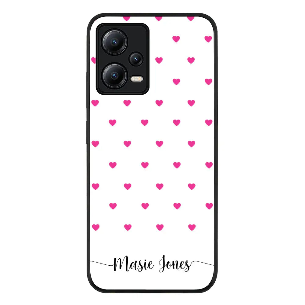 Poco X5 5G / Rugged Black Phone Case Heart Pattern Custom Text, My Name Phone Case - Poco - Stylizedd