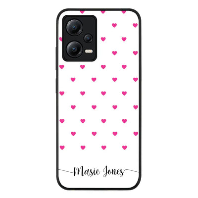Heart Pattern Custom Text My Name Phone Case - Redmi - Note 12 5G / Rugged Black - Stylizedd