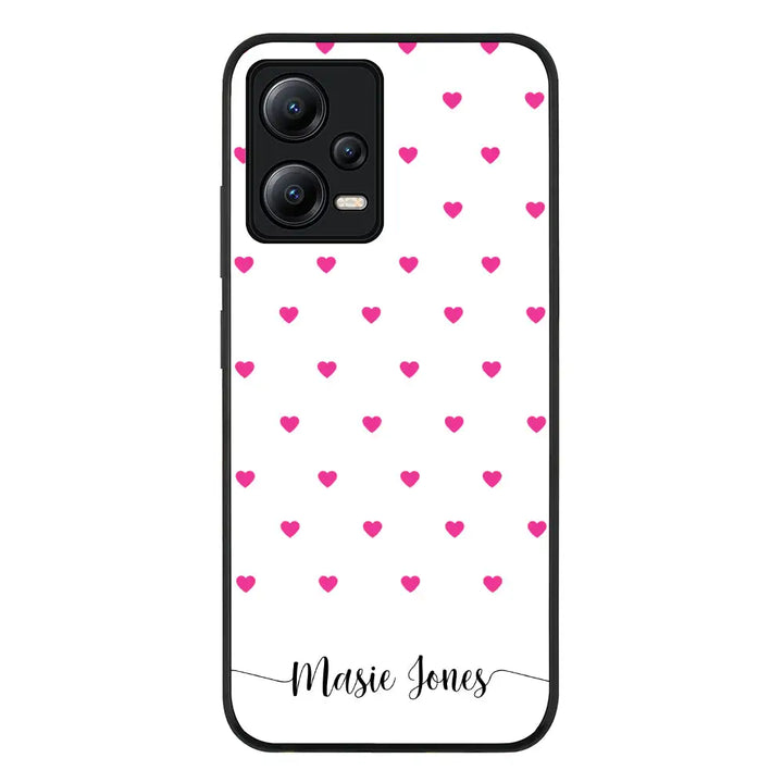 Redmi Note 12 5G / Rugged Black Heart Pattern Custom Text, My Name Phone Case - Redmi - Stylizedd.com