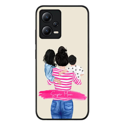 Custom Clipart Text Mother Son & Daughter Phone Case - Redmi - Note 12 5G / Rugged Black - Stylizedd
