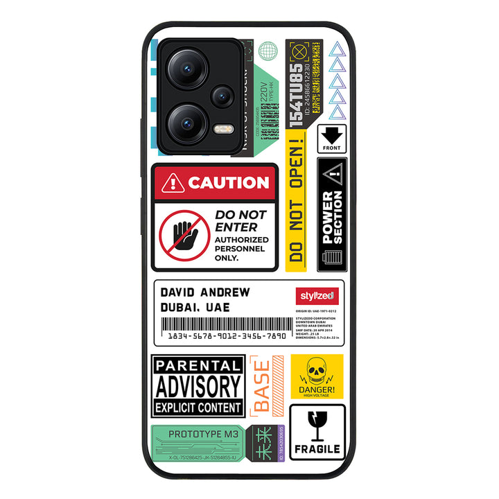 Redmi Note 12 5G / Rugged Black Personalized Name Shipping Label Sticker, Phone Case - Redmi - Stylizedd.com