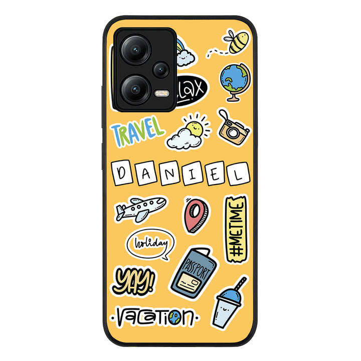 Redmi Note 12 5G / Rugged Black Personalized Name Travel Time Sticker, Phone Case - Redmi - Stylizedd.com
