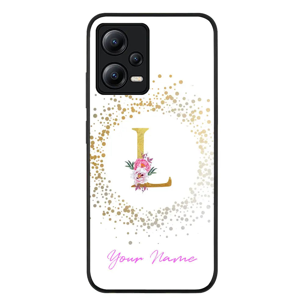 Floral Initial Phone Case - Poco - X5 5G / Redmi Note 12 / Rugged Black - Stylizedd