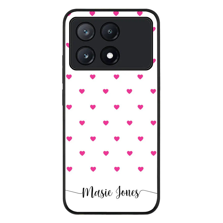 Heart Pattern Custom Text My Name Phone Case - Poco - X6 Pro / Rugged Black - Stylizedd