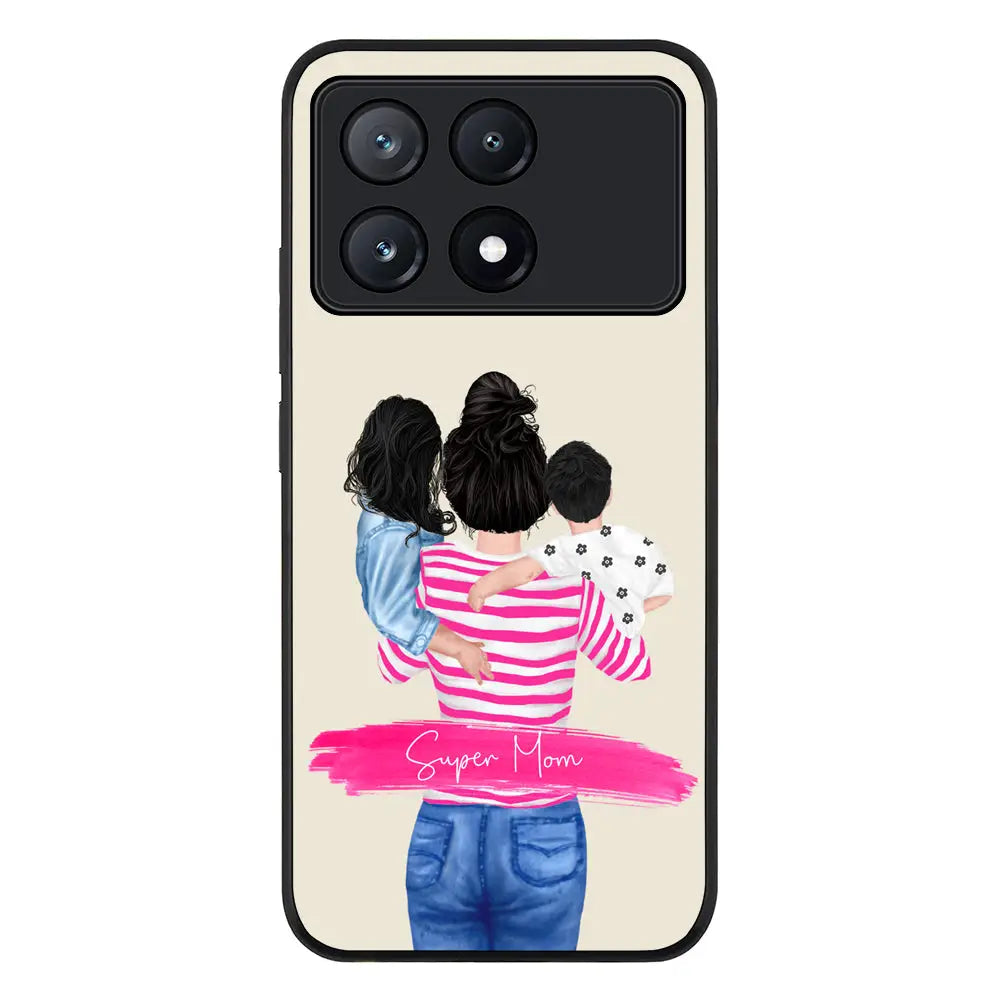 Custom Clipart Text Mother Son & Daughter Phone Case - Poco - X6 Pro / Rugged Black - Stylizedd