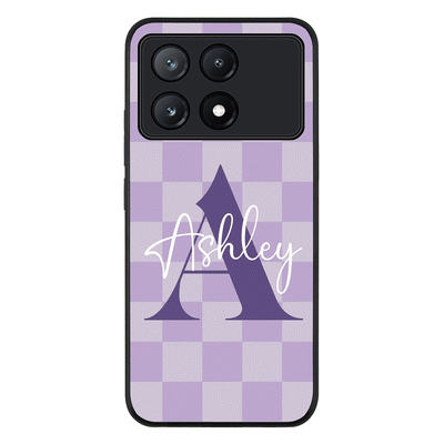 Personalized Name Initial Monogram Checkerboard Phone Case - Poco - X6 Pro / Rugged Black
