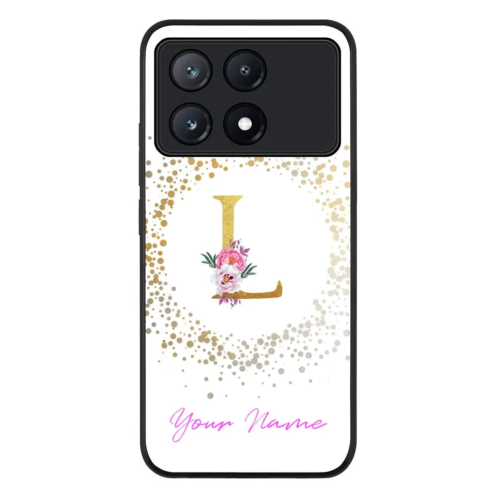 Floral Initial Phone Case - Poco - X6 Pro / Rugged Black - Stylizedd