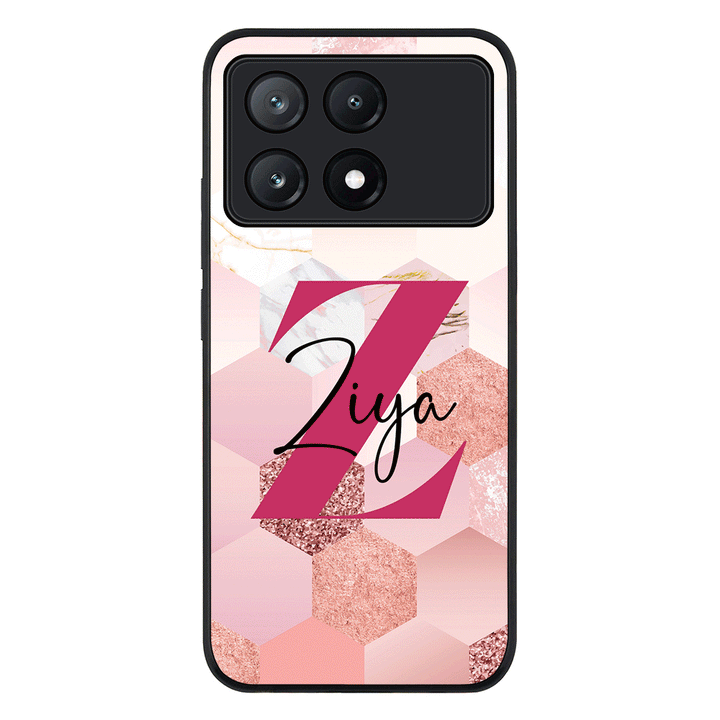 Poco X6 Pro / Rugged Black Personalized Text Geometric Pink Marble Texture, Phone Case - Poco - Stylizedd.com