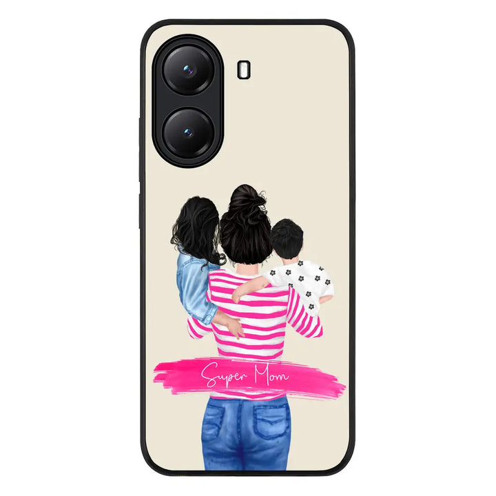 Custom Clipart Text Mother Son & Daughter Phone Case - Poco - X7 Pro / Rugged Black - Stylizedd