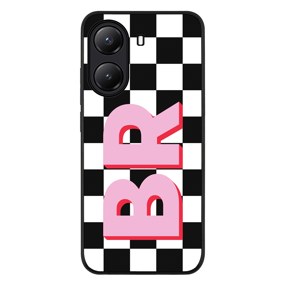 Custom Monogram Initial Checkerboard Phone Case - Poco - X7 Pro / Rugged Black - Stylizedd