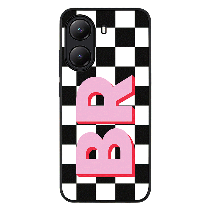 Custom Monogram Initial Checkerboard Phone Case - Poco - X7 Pro / Rugged Black - Stylizedd
