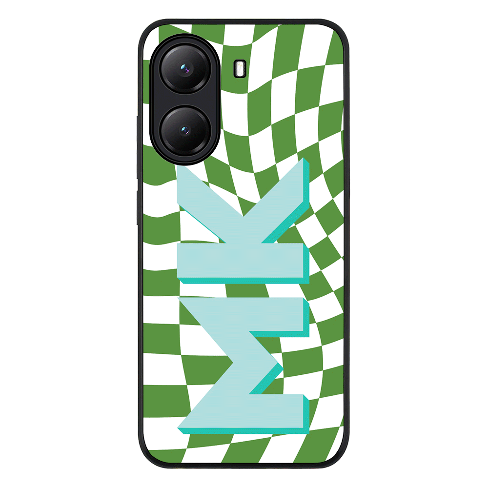 Custom Monogram Initial Wavy Checkerboard Phone Case - Poco - X7 Pro / Rugged Black - Stylizedd