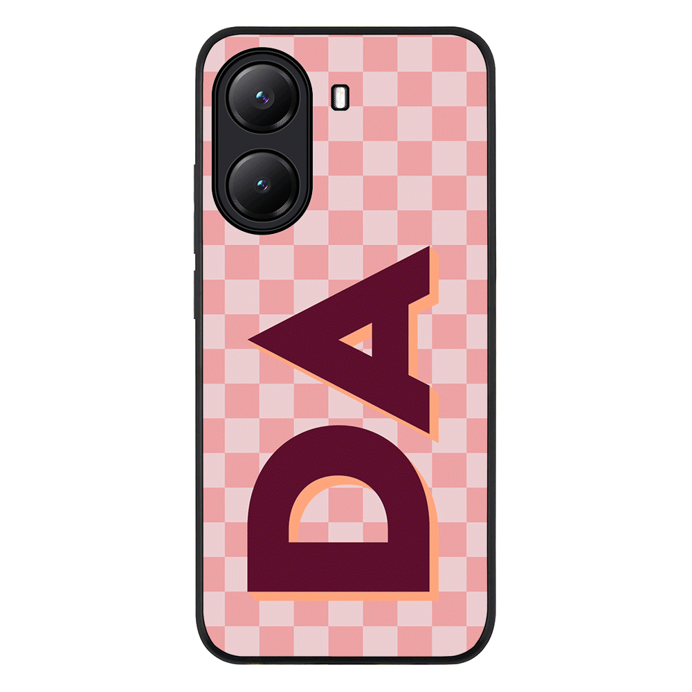 Custom Monogram Initial Small Checkerboard Phone Case - Poco - X7 Pro / Rugged Black - Stylizedd