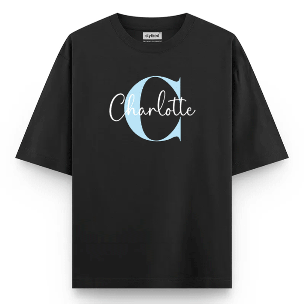 Custom Monogram Name T-shirt - Oversize - Black / XS - T-Shirt