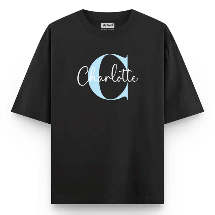 Custom Monogram Name T-shirt - Oversize - Black / XS - T-Shirt