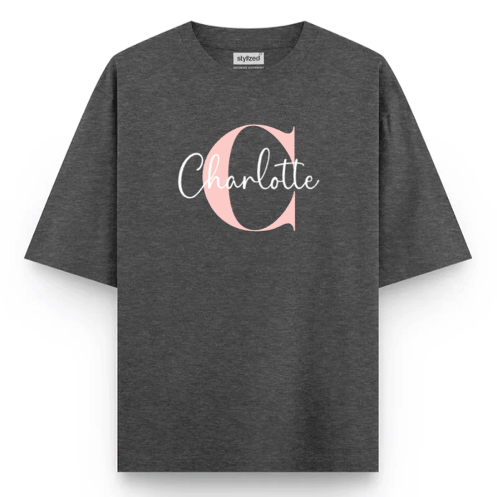 Custom Monogram Name T-shirt - Oversize - Charcoal Grey / XS - T-Shirt