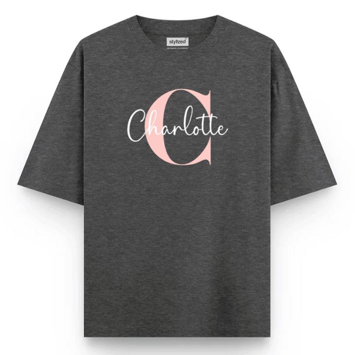 Custom Monogram Name T-shirt - Oversize - Charcoal Grey / XS - T-Shirt