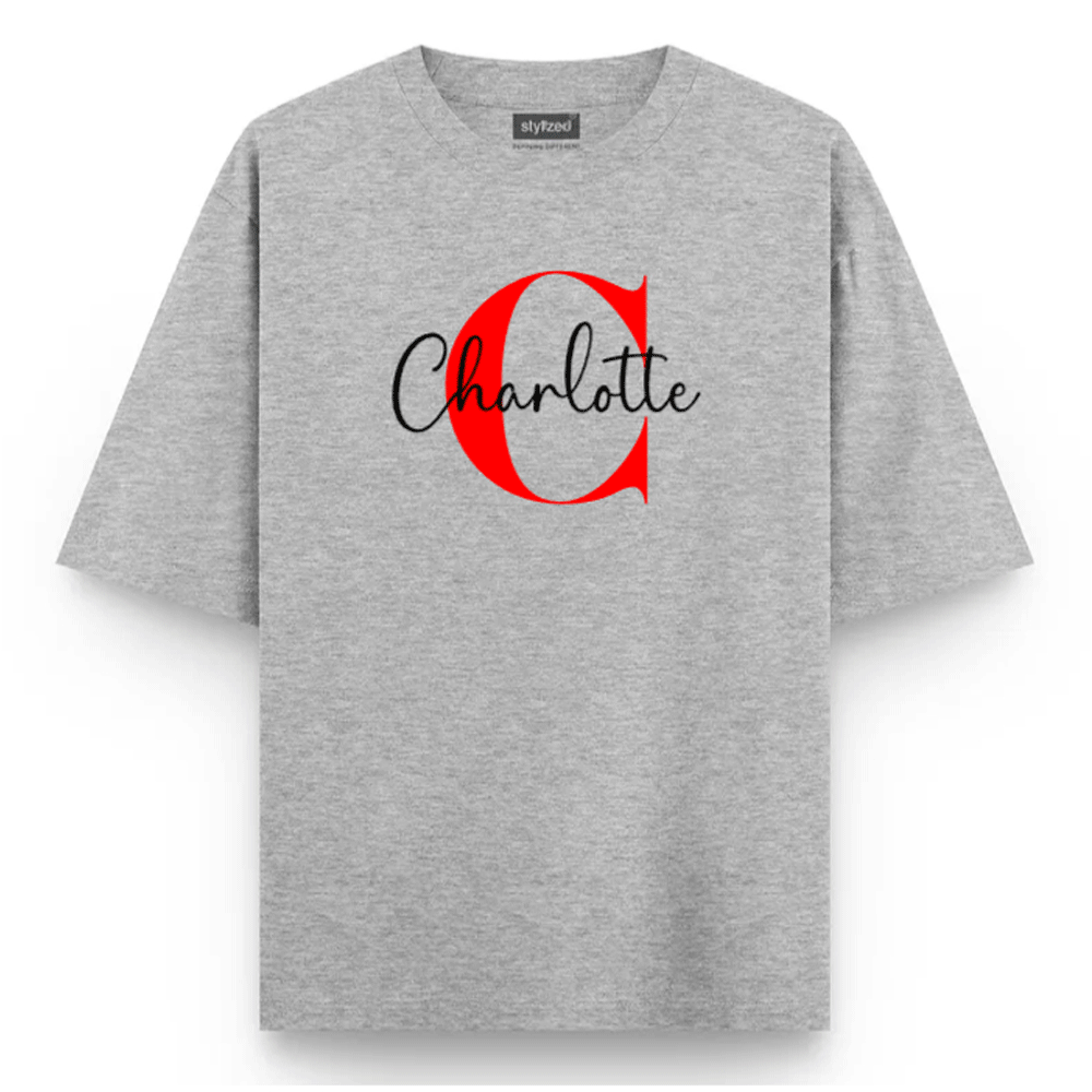 Custom Monogram Name T-shirt - Oversize - Light Grey / XS - T-Shirt