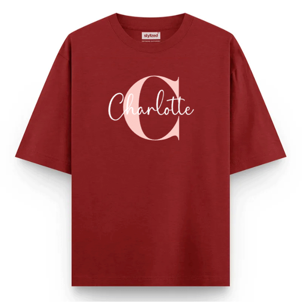 Custom Monogram Name T-shirt - Oversize - Maroon / XS - T-Shirt