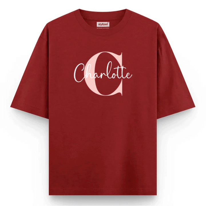 Custom Monogram Name T-shirt - Oversize - Maroon / XS - T-Shirt