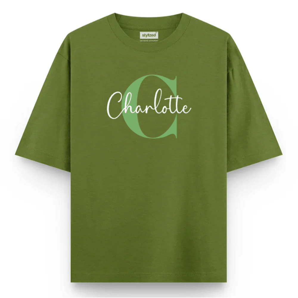 Custom Monogram Name T-shirt - Oversize - Military Green / XS - T-Shirt