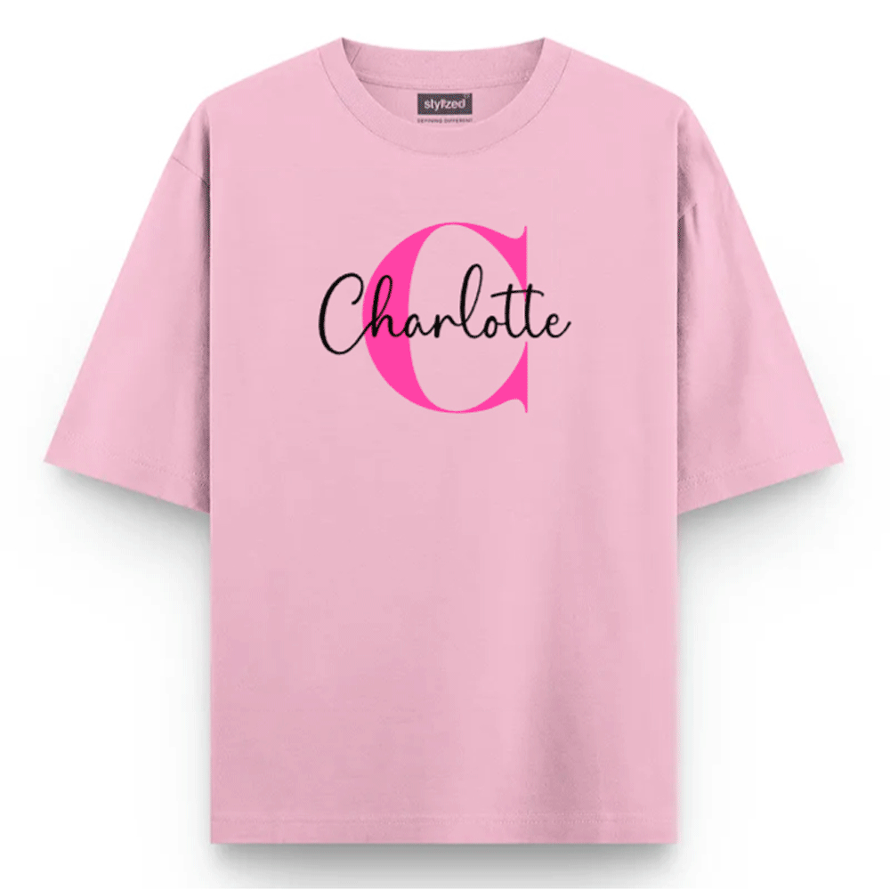 Custom Monogram Name T-shirt - Oversize - Pink / XS - T-Shirt