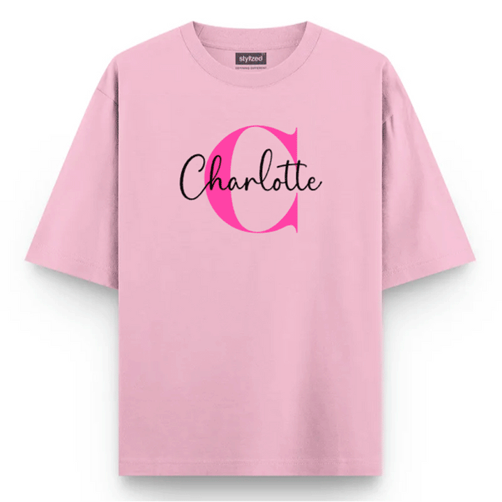 Custom Monogram Name T-shirt - Oversize - Pink / XS - T-Shirt