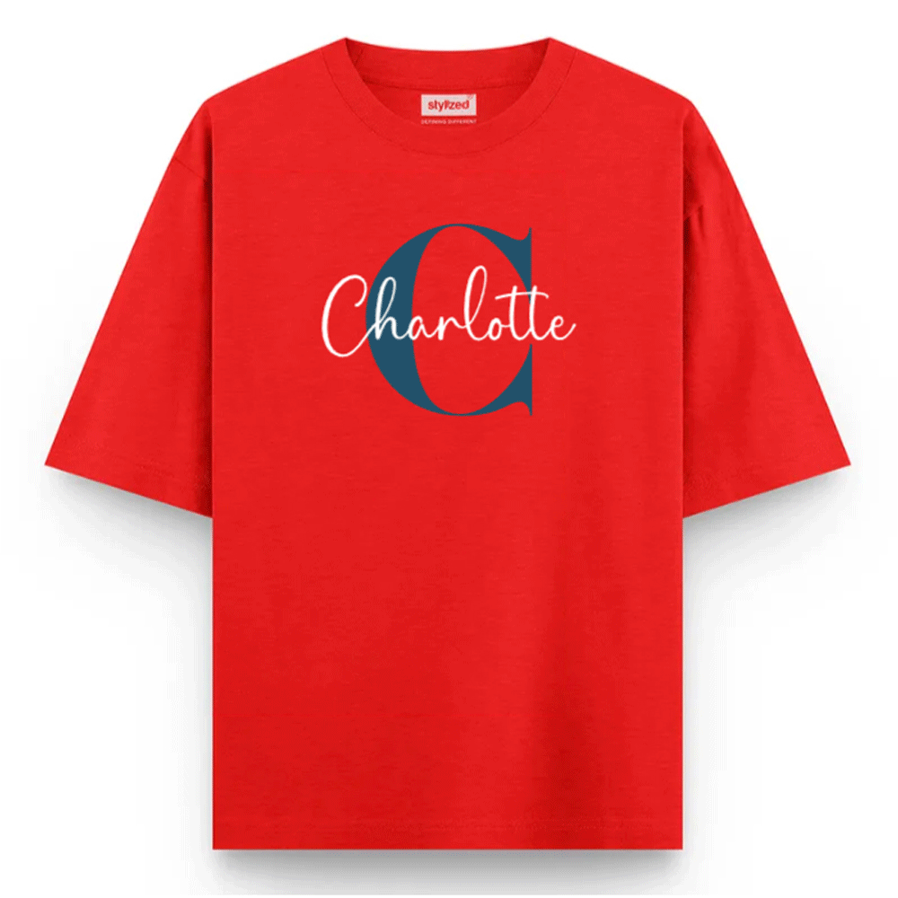 Custom Monogram Name T-shirt - Oversize - Red / XS - T-Shirt