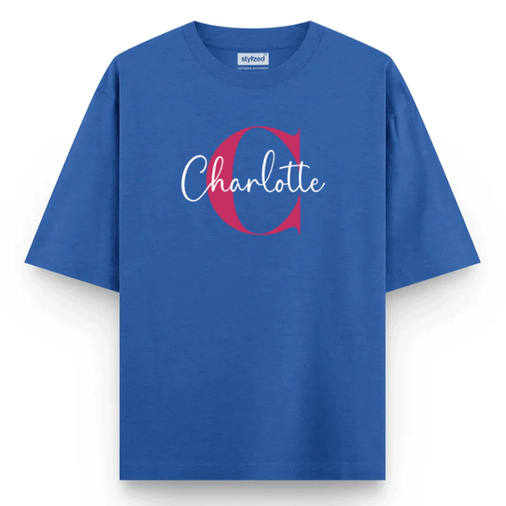 Custom Monogram Name T-shirt - Oversize - Royal Blue / XS - T-Shirt