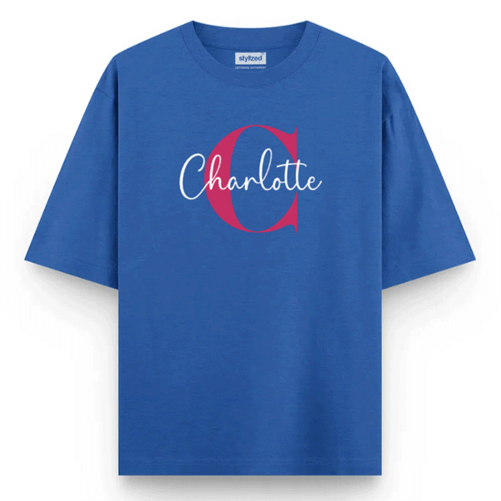 Custom Monogram Name T-shirt - Oversize - Royal Blue / XS - T-Shirt