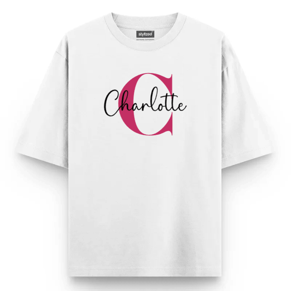 Custom Monogram Name T-shirt - Oversize - White / XS - T-Shirt