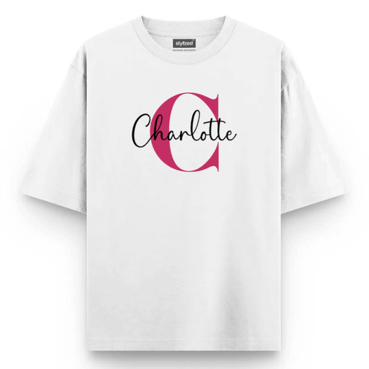 Custom Monogram Name T-shirt - Oversize - White / XS - T-Shirt