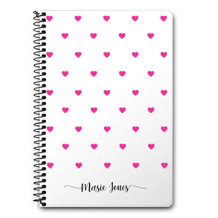 A5 Spiral Notebook Heart Pattern Custom Text, My Name Notebook - Stylizedd