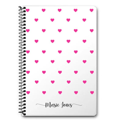 A5 Spiral Notebook Heart Pattern Custom Text, My Name Notebook - Stylizedd.com