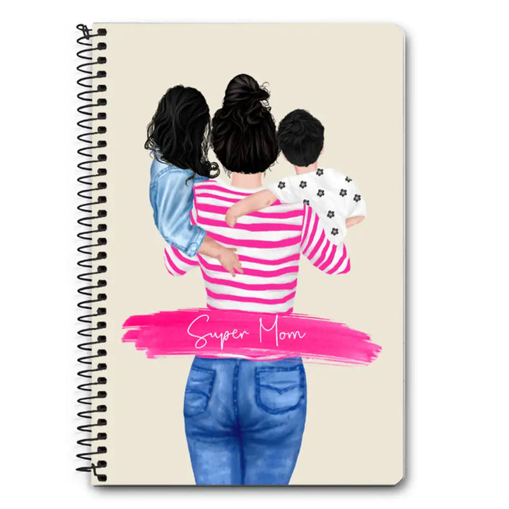 A5 Spiral Notebook Custom Clipart Text Mother Son & Daughter Notebook - Stylizedd