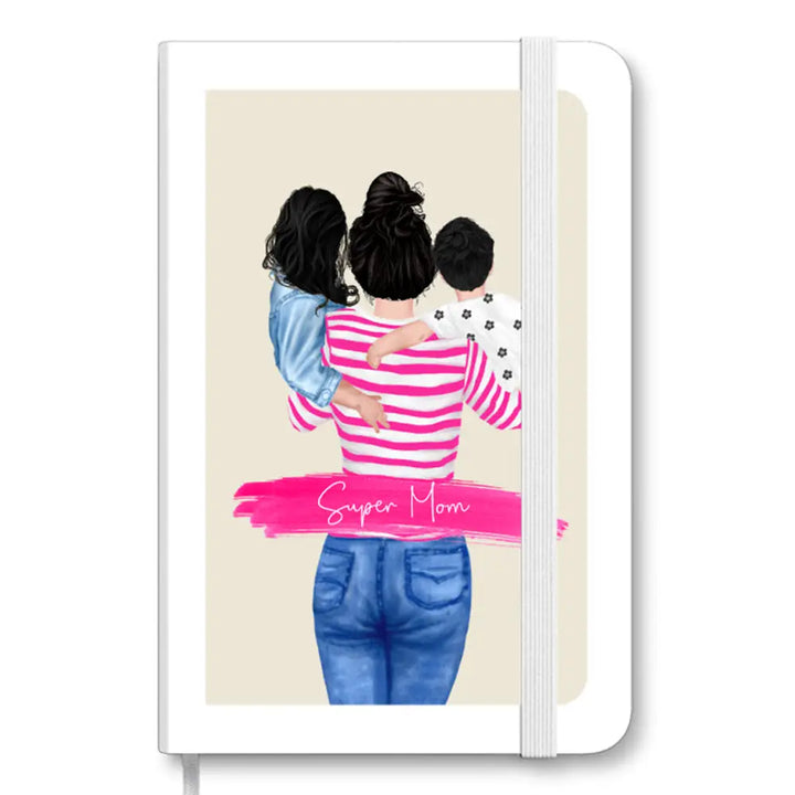 A5 Pu Leather Notebook Custom Clipart Text Mother Son & Daughter Notebook - Stylizedd