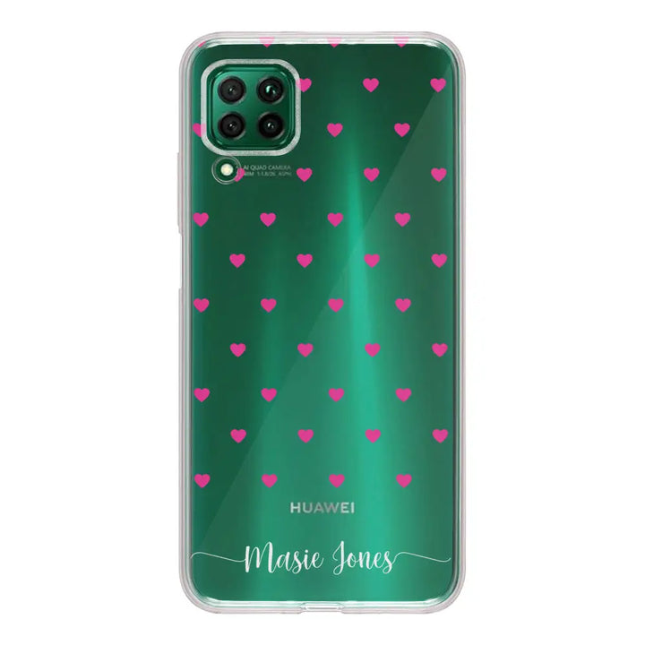 Huawei Nova 7i / P40 lite / Clear Classic Heart Pattern Custom Text, My Name Phone Case - Huawei - Stylizedd.com