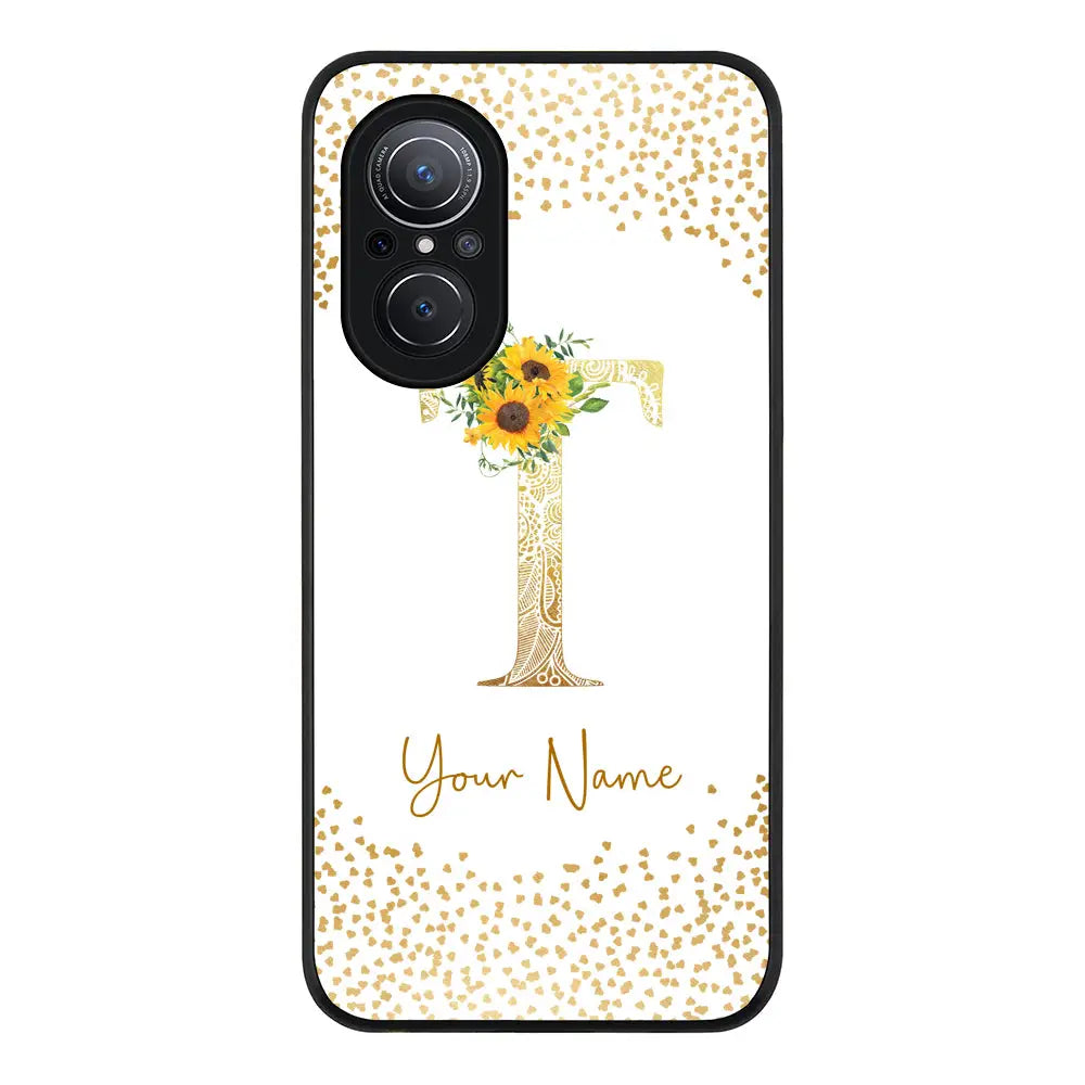 Huawei Nova 9 SE / Rugged Black Phone Case Floral Mandala Initial Phone Case - Huawei - Stylizedd