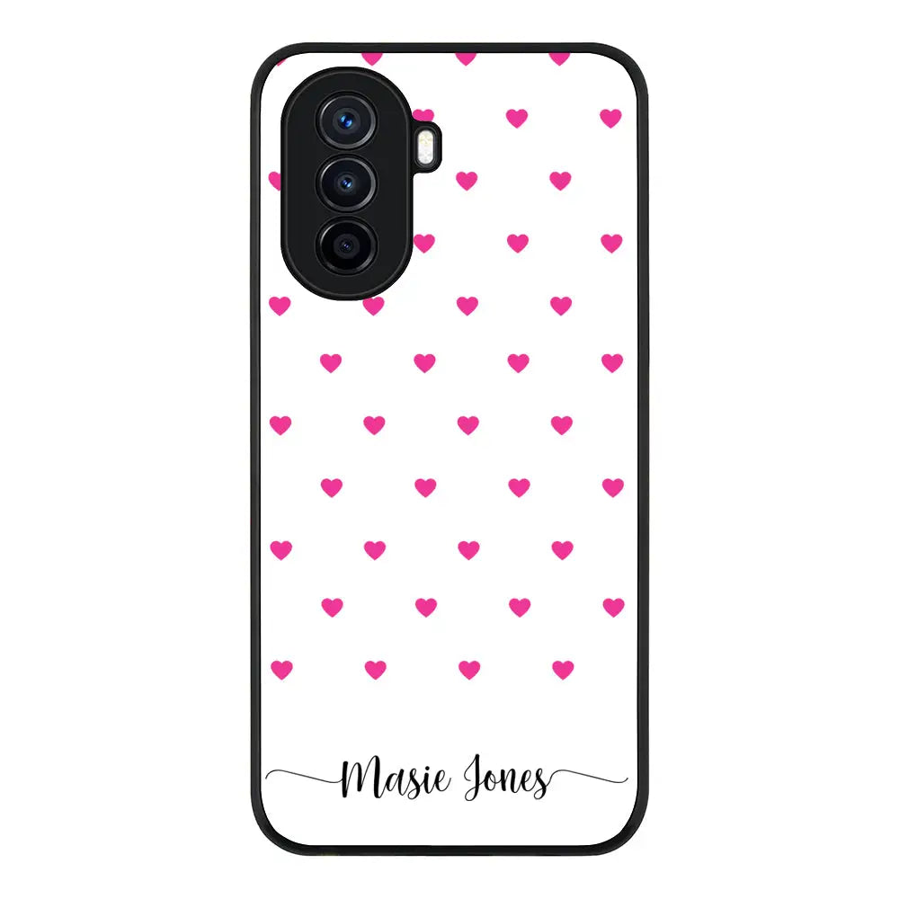 Huawei Nova Y70 / Rugged Black Heart Pattern Custom Text, My Name Phone Case - Huawei - Stylizedd.com