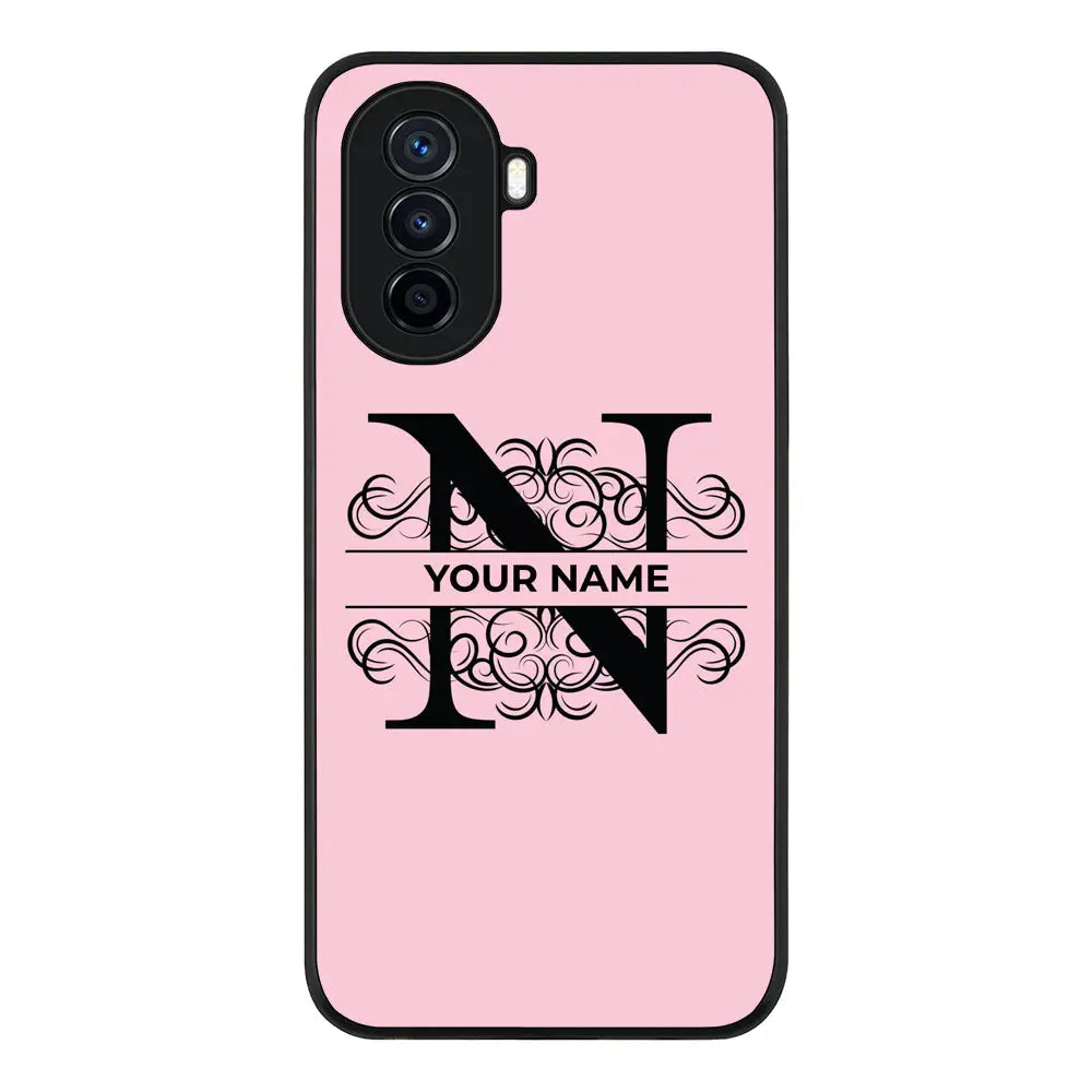 Huawei Nova Y70 / Rugged Black Split Floral Initial Phone Case - Huawei - Stylizedd.com
