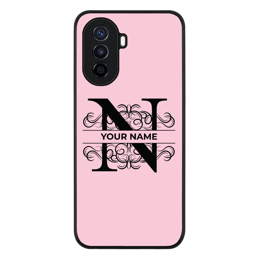 Huawei Nova Y71 / Rugged Black Split Floral Initial Phone Case - Huawei - Stylizedd.com