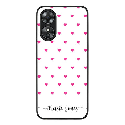Oppo A17 Rugged Black Heart Pattern Custom Text, My Name Phone Case - Oppo - Stylizedd.com