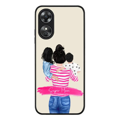 Oppo A17 Rugged Black Custom Clipart Text Mother Son & Daughter Phone Case - Oppo - Stylizedd.com