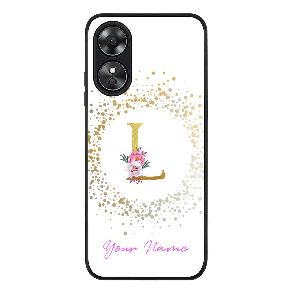 Oppo A17 / Rugged Black Phone Case Floral Initial Phone Case - Oppo - Stylizedd
