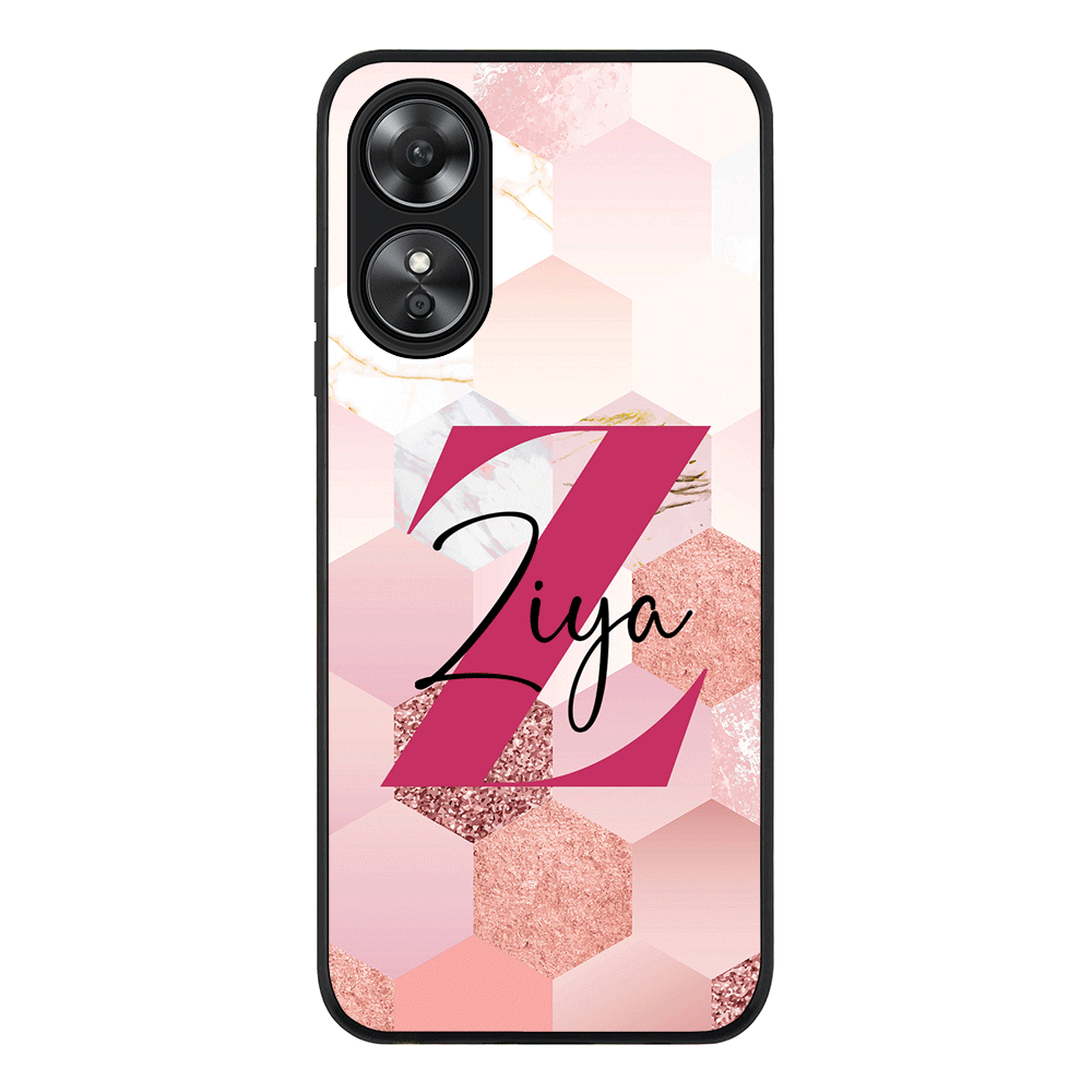 Oppo A17 / Rugged Black Personalized Text Geometric Pink Marble Texture, Phone Case - Oppo - Stylizedd.com