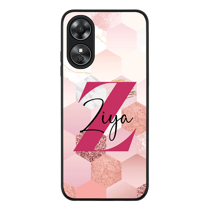 Oppo A17 / Rugged Black Personalized Text Geometric Pink Marble Texture, Phone Case - Oppo - Stylizedd.com