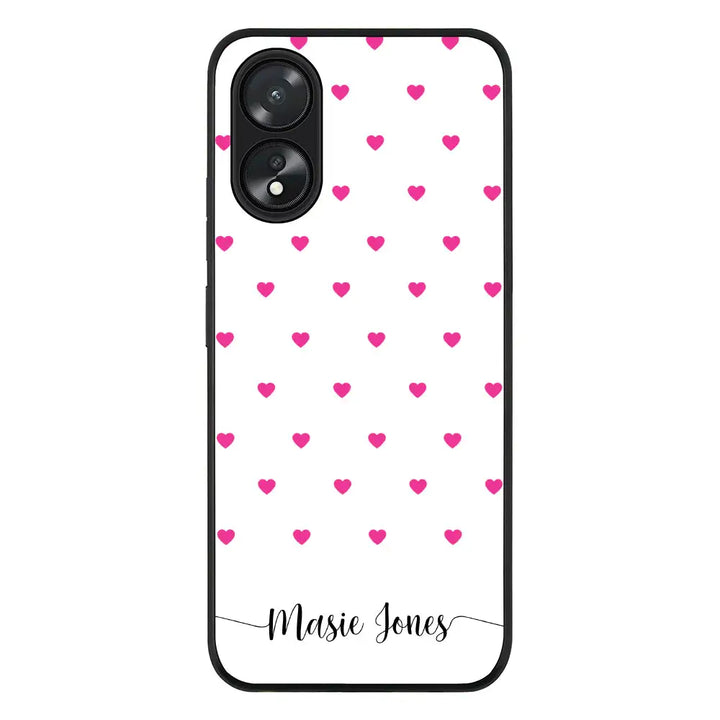 Heart Pattern Custom Text My Name Phone Case - Oppo - A18 / A38 / Rugged Black - Stylizedd