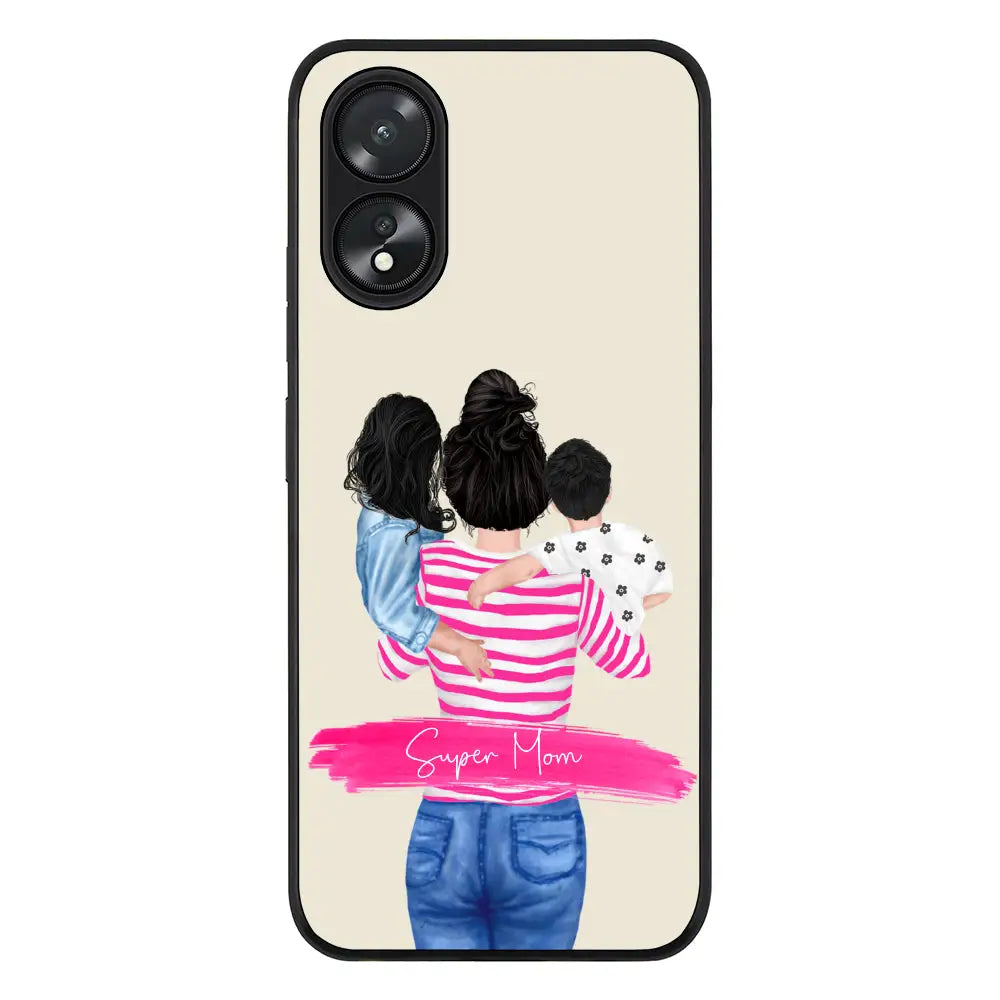 Custom Clipart Text Mother Son & Daughter Phone Case - Oppo - A18 / A38 / Rugged Black - Stylizedd